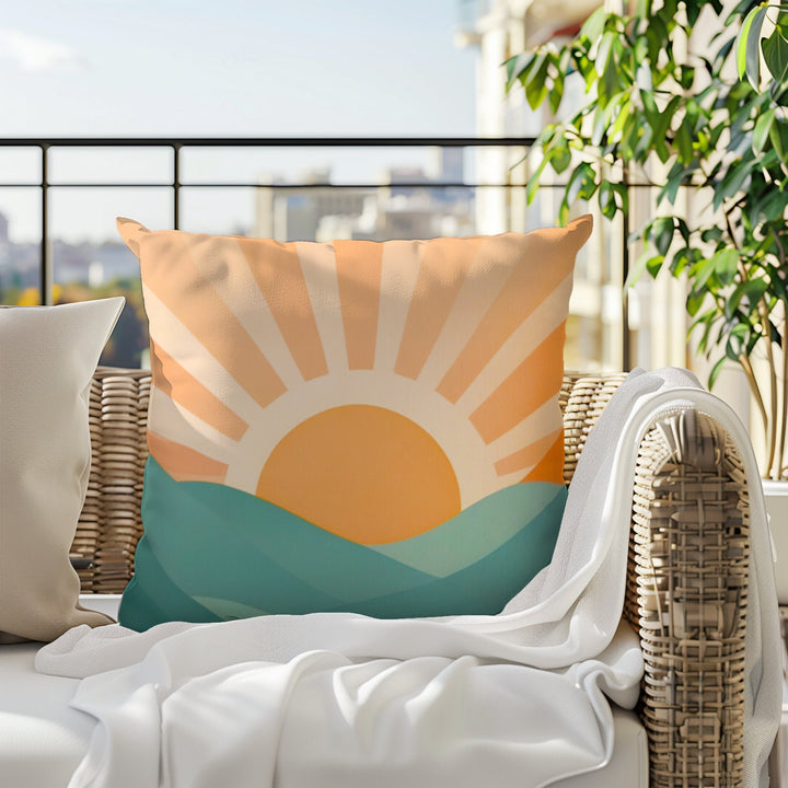 Hawaiian Sunrise Throw Pillow | Mid-Century Coastal Decor
