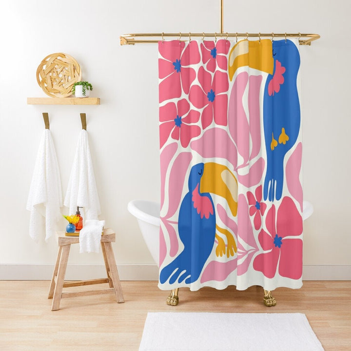 Tropical Toucan Shower Curtain 71"x74" | Vibrant Matisse-Inspired Floral Decor