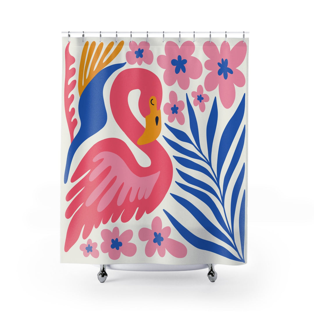 Pink Flamingo Shower Curtain - Tropical Bathroom Decor | Waterproof Polyester