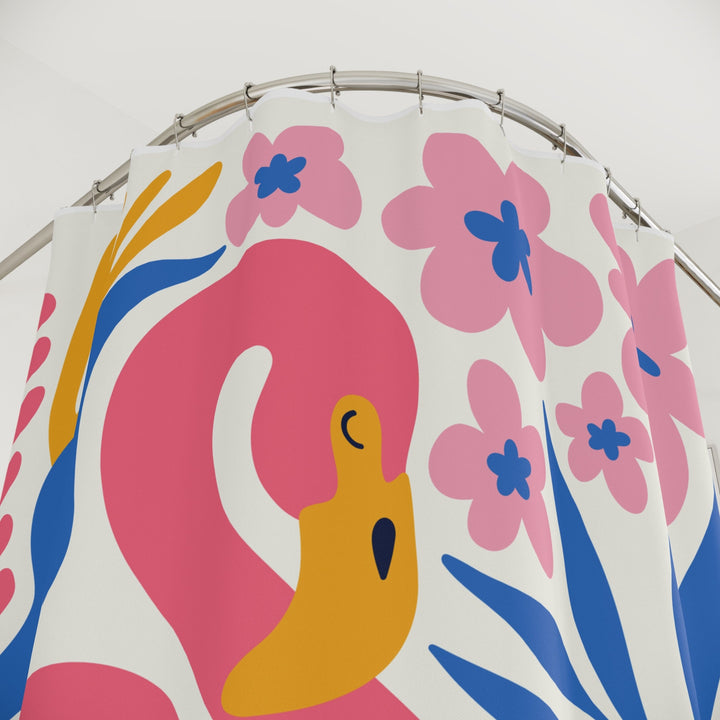 Pink Flamingo Shower Curtain - Tropical Bathroom Decor | Waterproof Polyester