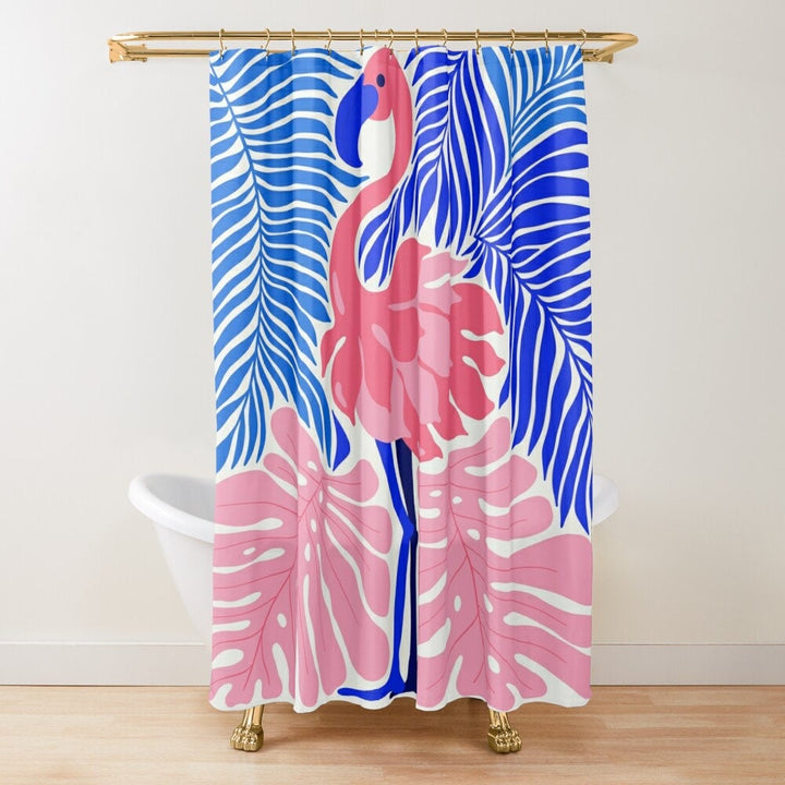 Pink Flamingo Shower Curtain - Tropical Bathroom Decor | Waterproof Polyester
