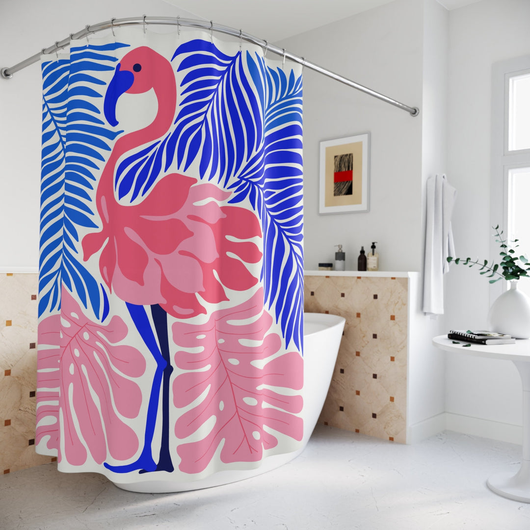 Pink Flamingo Shower Curtain - Tropical Bathroom Decor | Waterproof Polyester