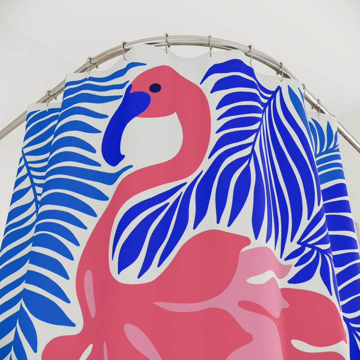 Pink Flamingo Shower Curtain - Tropical Bathroom Decor | Waterproof Polyester