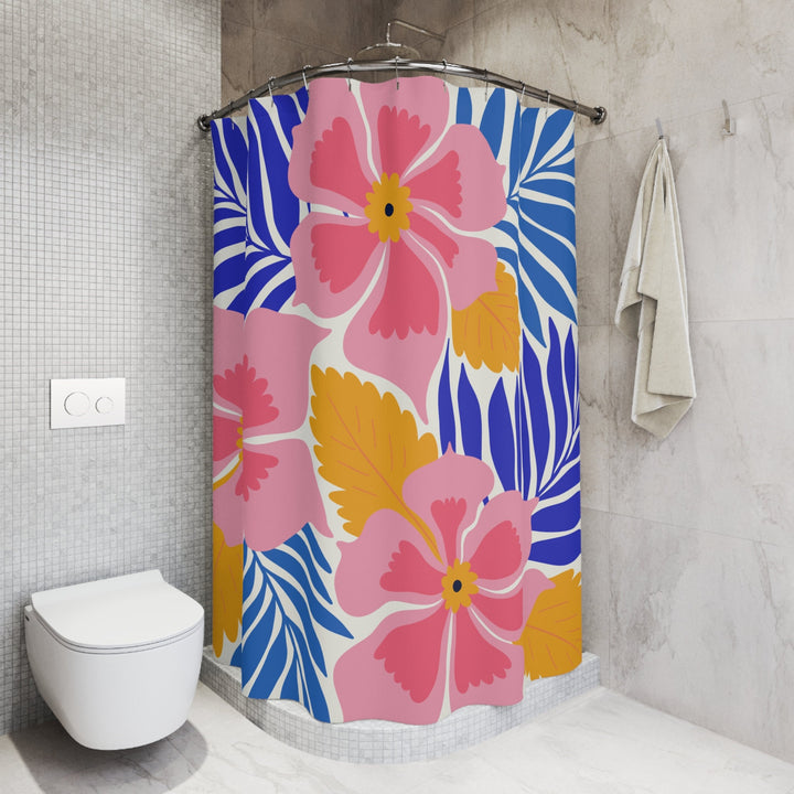 Tropical Shower Curtain - Vintage Floral Bath Curtain | Waterproof Polyester Panel