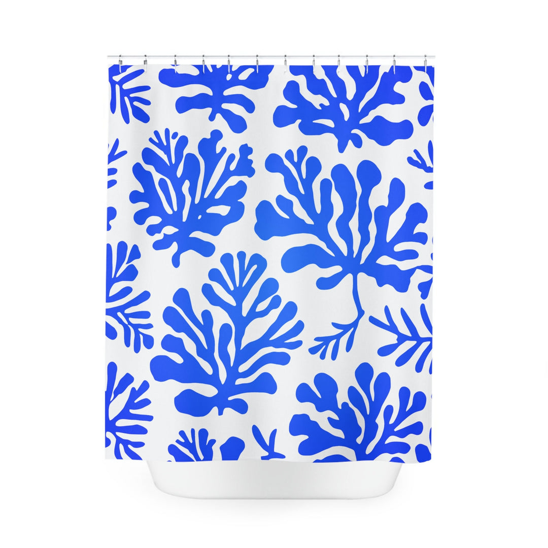 Abstract Coral Shower Curtain 71"x74" | Matisse Inspired Blue White Waterproof Decor