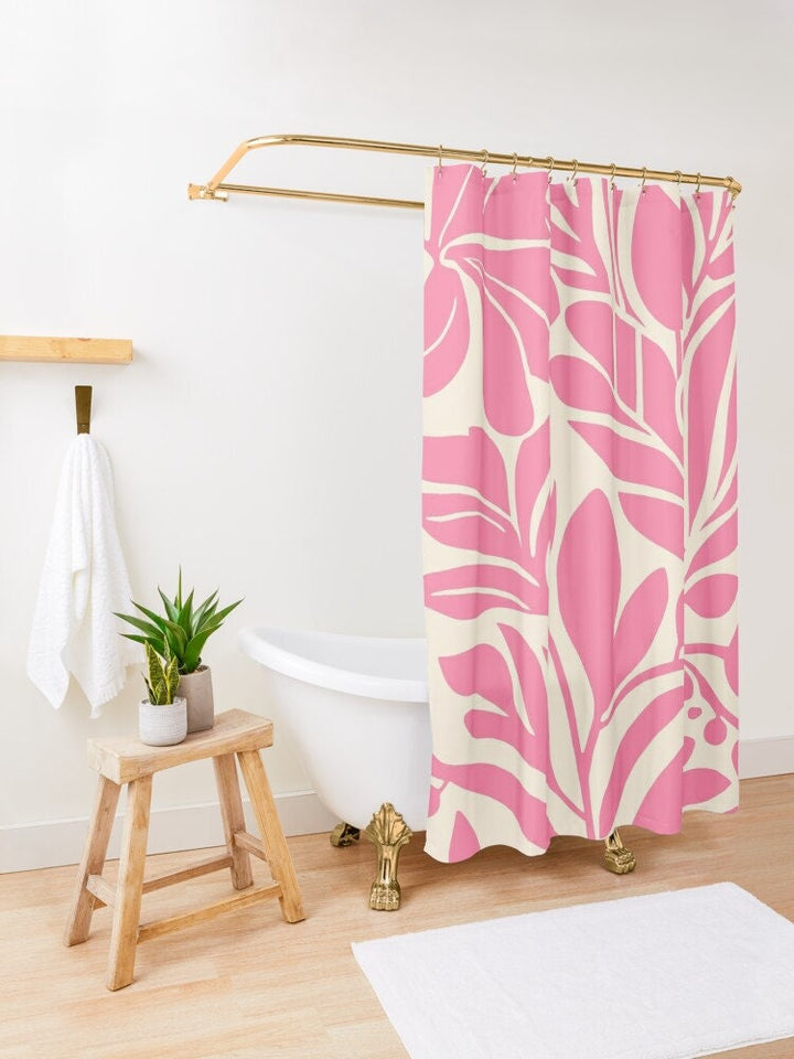Little Cove Pink Botanical Shower Curtain | Waterproof Matisse-Inspired Floral Decor