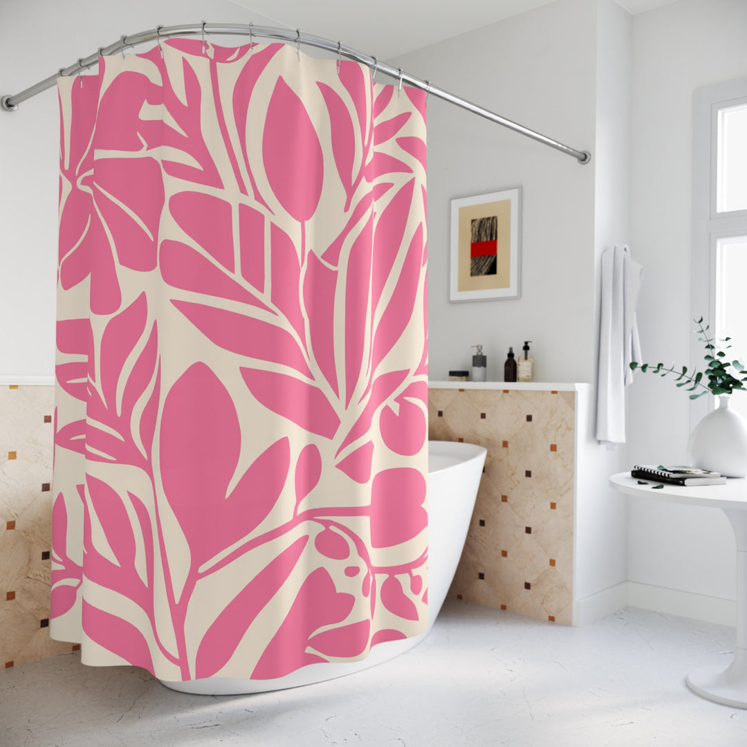 Little Cove Pink Botanical Shower Curtain | Waterproof Matisse-Inspired Floral Decor
