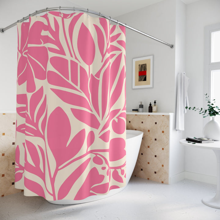 Little Cove Pink Botanical Shower Curtain | Waterproof Matisse-Inspired Floral Decor