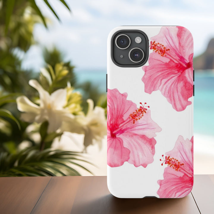 Tough Dual Layer Phone Case | Pink Hibiscus Tropical Floral for iPhone & Samsung