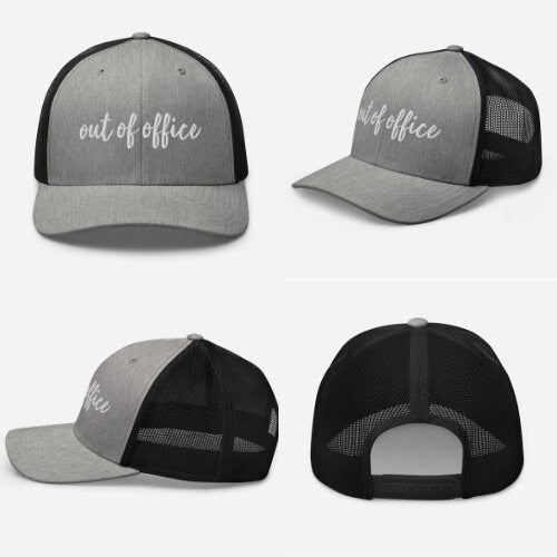 "Out of Office" Trucker Hat - Mesh Back Embroidered Snapback Cap