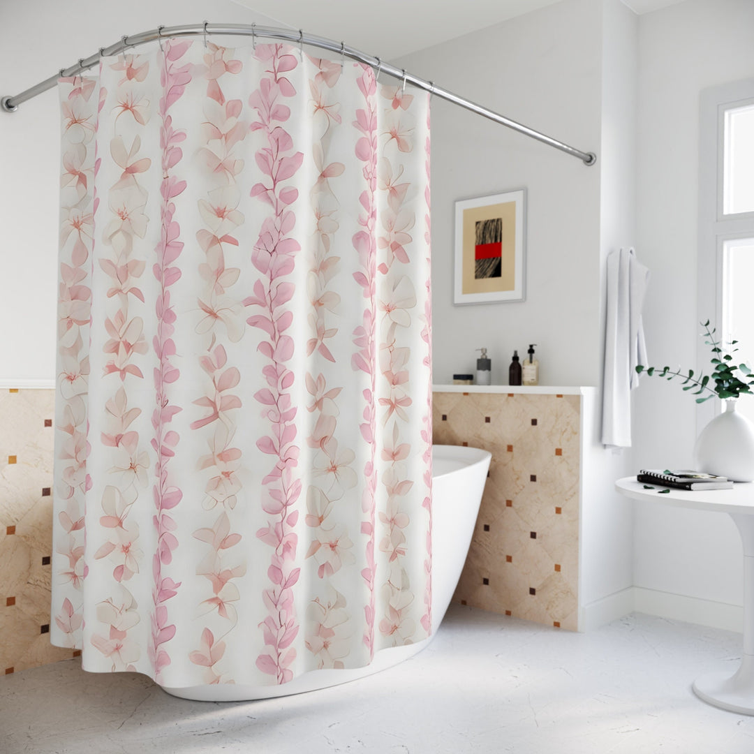 Pink Plumeria Flower Lei Shower Curtain | Waterproof Hawaiian Tropical Floral Decor