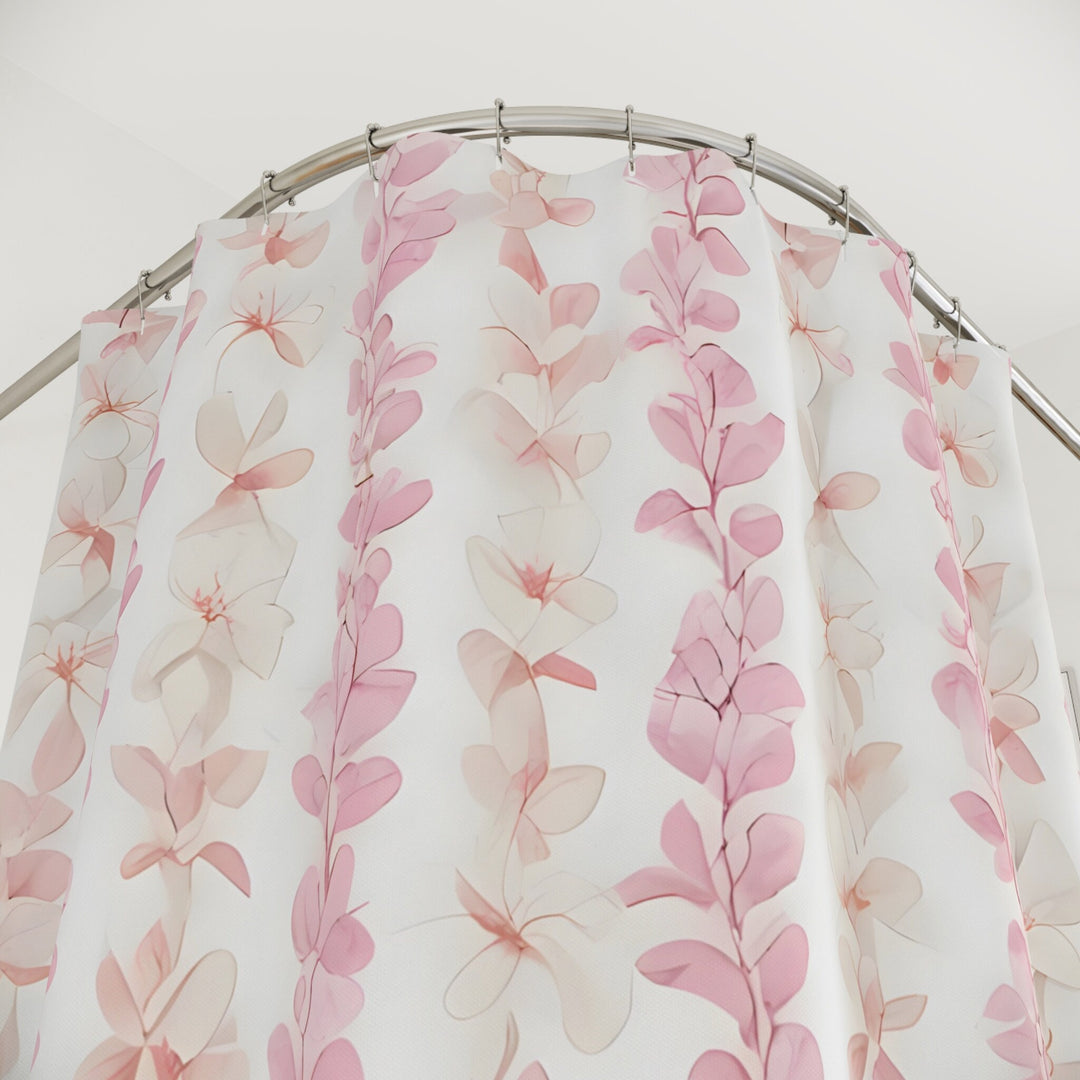 Pink Plumeria Flower Lei Shower Curtain | Waterproof Hawaiian Tropical Floral Decor