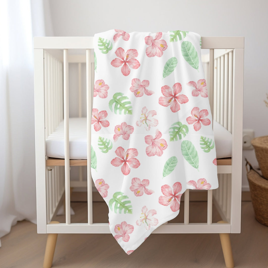 Aloha Baby Swaddle Blanket | Soft Breathable Jersey Polyester Hibiscus Print