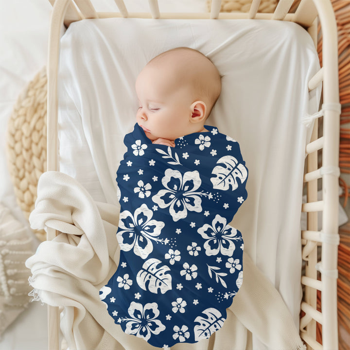 Mokuleia Baby Swaddle Blanket | Soft Breathable Jersey Polyester Hibiscus Print