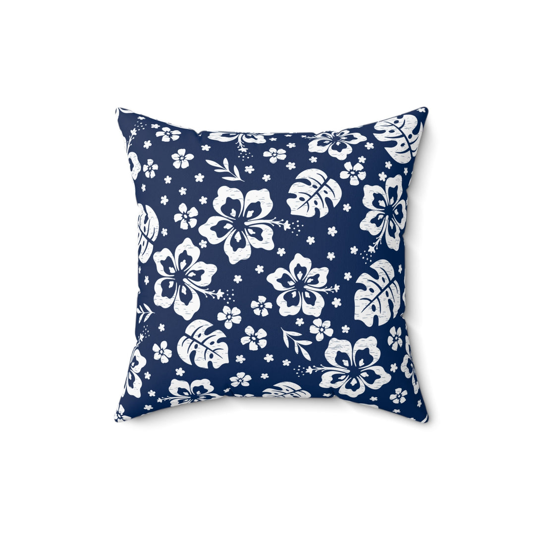 Waimea Bay Navy & White Throw Pillow | Vintage Tropical Floral Cushion