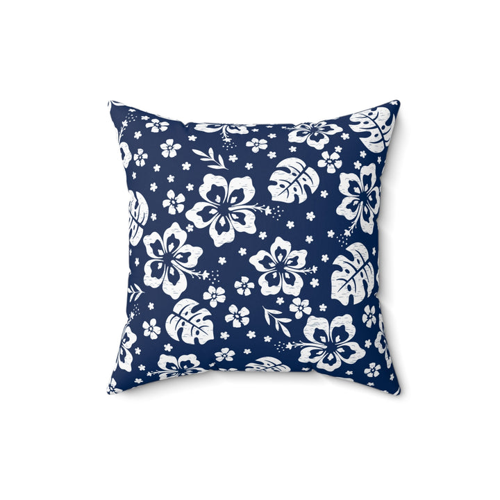 Waimea Bay Navy & White Throw Pillow | Vintage Tropical Floral Cushion