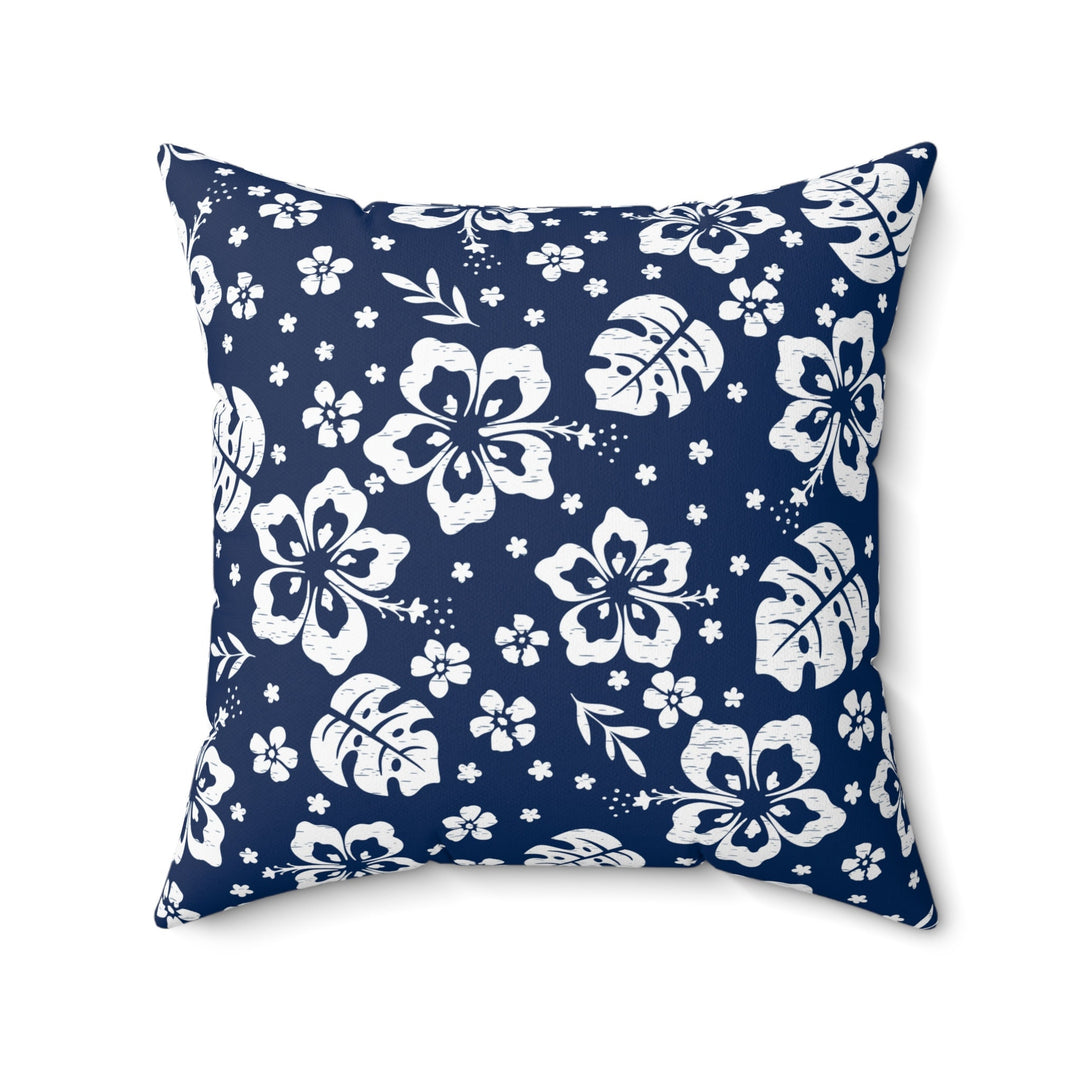 Waimea Bay Navy & White Throw Pillow | Vintage Tropical Floral Cushion