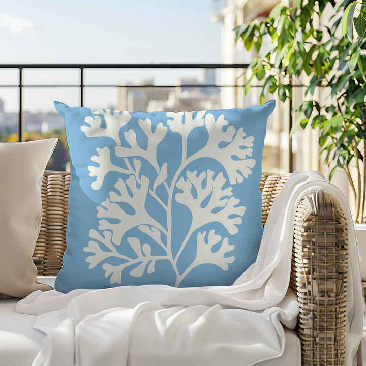 Blue Coral Throw Pillow | Coastal Decorative Pillow & Beach House Cushion