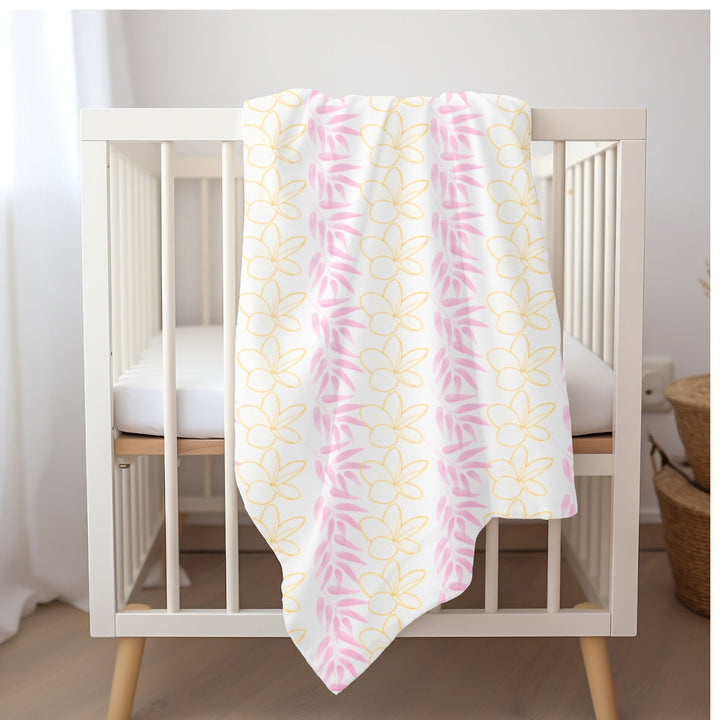 Plumeria Lei Baby Swaddle Blanket | Soft Jersey Polyester Tropical Floral Wrap for Newborns