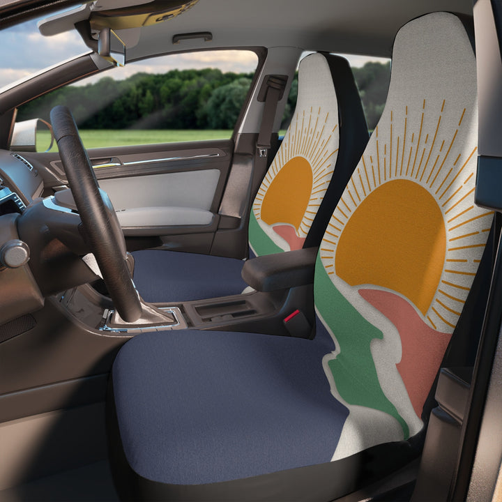 Here Comes The Sun" Retro Car Seat Covers (Set of 2) | Groovy Universal Fit Bucket Seat Covers