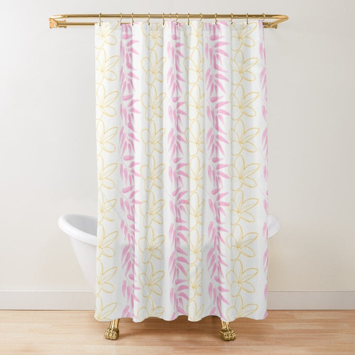 Plumeria Flower Lei Shower Curtain | Hawaiian Tropical Floral Waterproof Decor