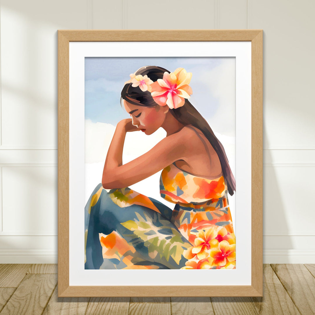 Miss Aloha Hawaiian Lady Digital Print | Coastal Wall Art