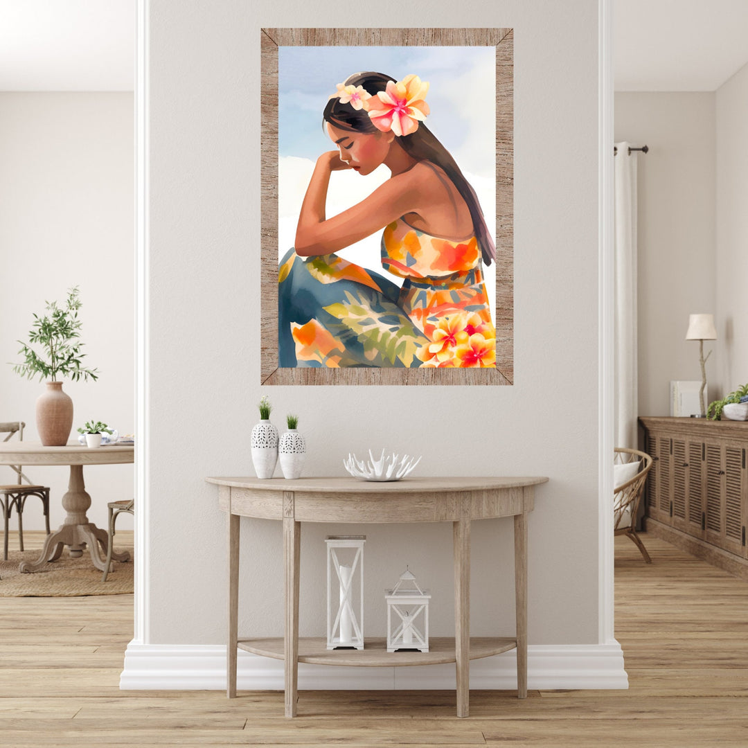 Miss Aloha Hawaiian Lady Digital Print | Coastal Wall Art