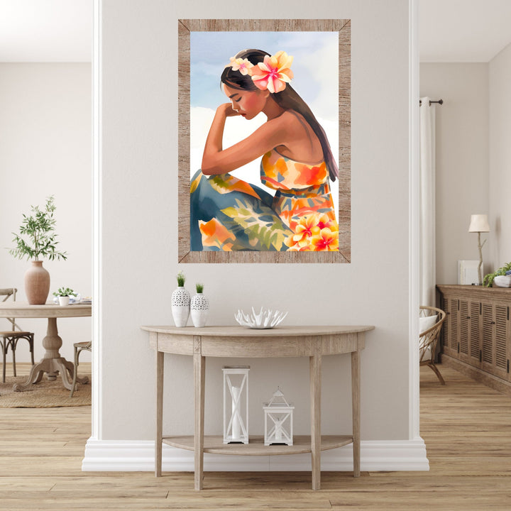 Miss Aloha Hawaiian Lady Digital Print | Coastal Wall Art