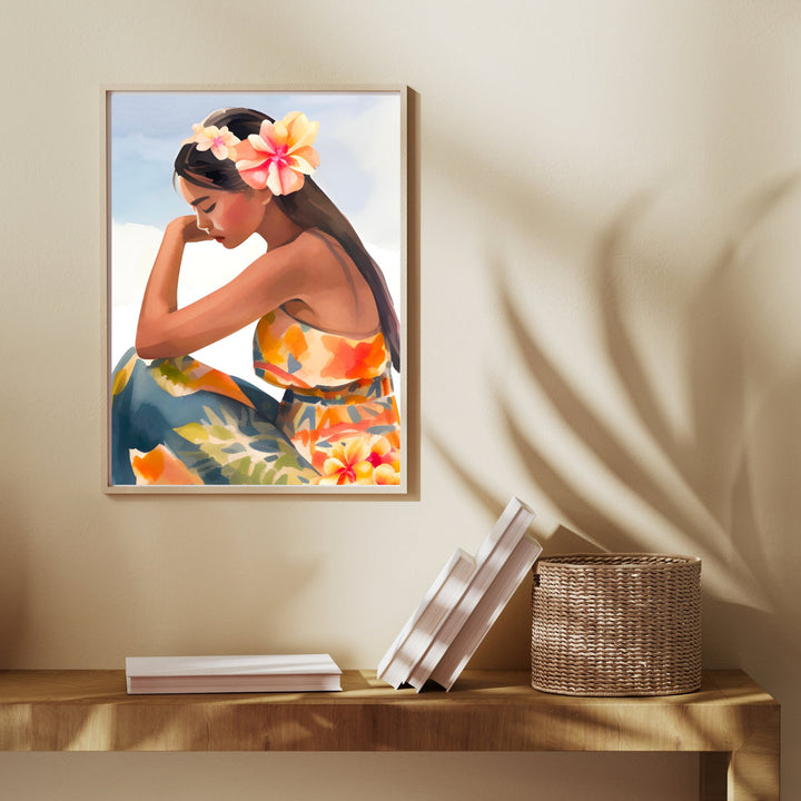Miss Aloha Hawaiian Lady Digital Print | Coastal Wall Art