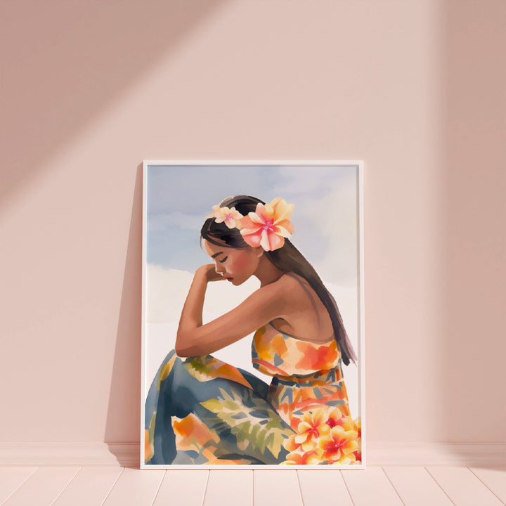 Miss Aloha Hawaiian Lady Digital Print | Coastal Wall Art
