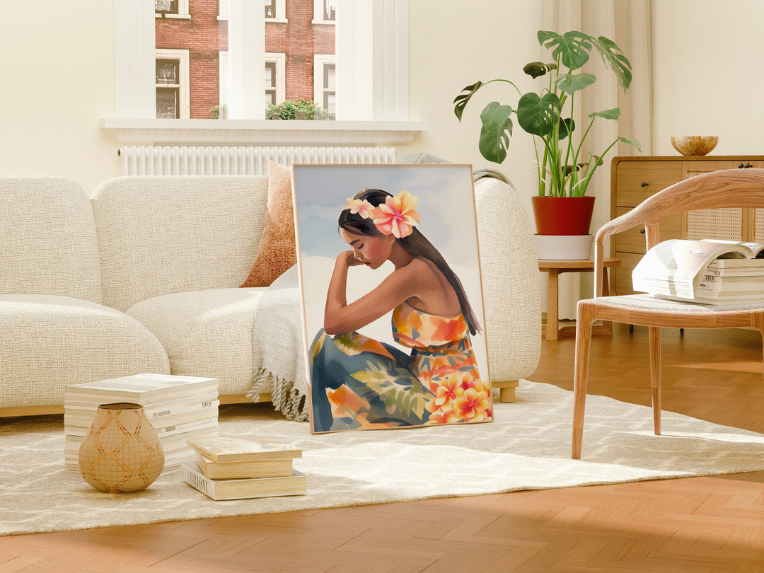 Miss Aloha Hawaiian Lady Digital Print | Coastal Wall Art