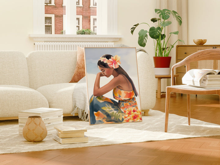Miss Aloha Hawaiian Lady Digital Print | Coastal Wall Art