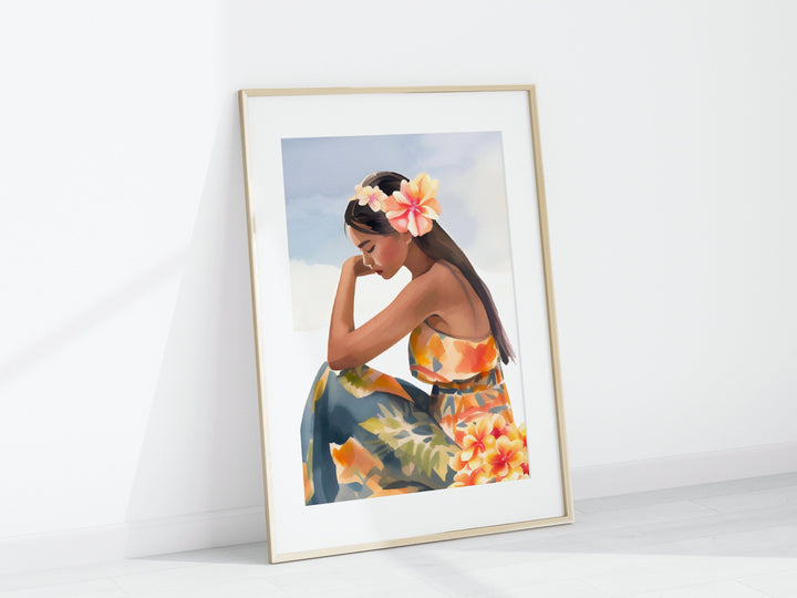Miss Aloha Hawaiian Lady Digital Print | Coastal Wall Art
