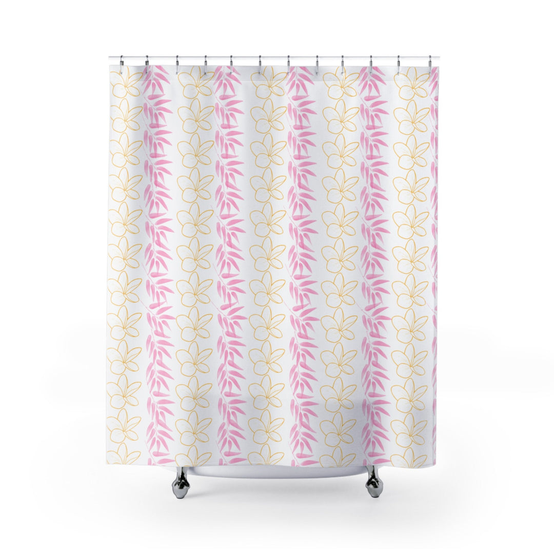 Plumeria Flower Lei Shower Curtain | Hawaiian Tropical Floral Waterproof Decor
