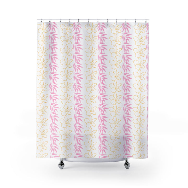 Plumeria Flower Lei Shower Curtain | Hawaiian Tropical Floral Waterproof Decor