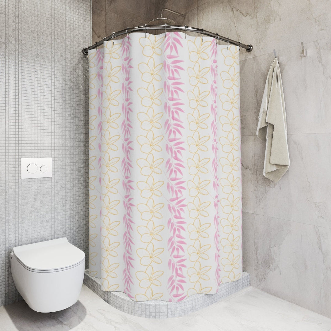 Plumeria Flower Lei Shower Curtain | Hawaiian Tropical Floral Waterproof Decor