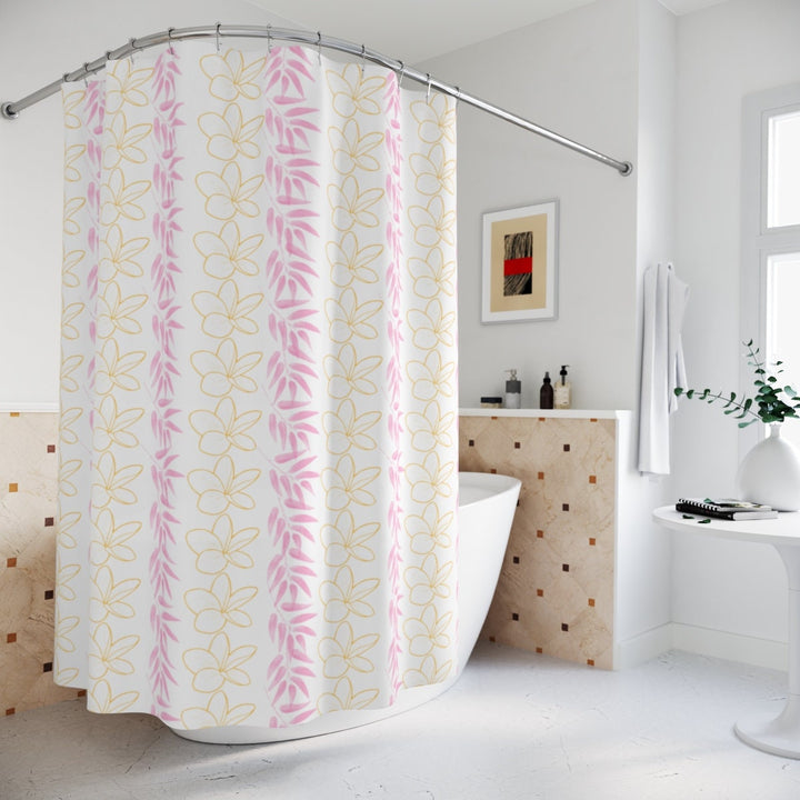 Plumeria Flower Lei Shower Curtain | Hawaiian Tropical Floral Waterproof Decor