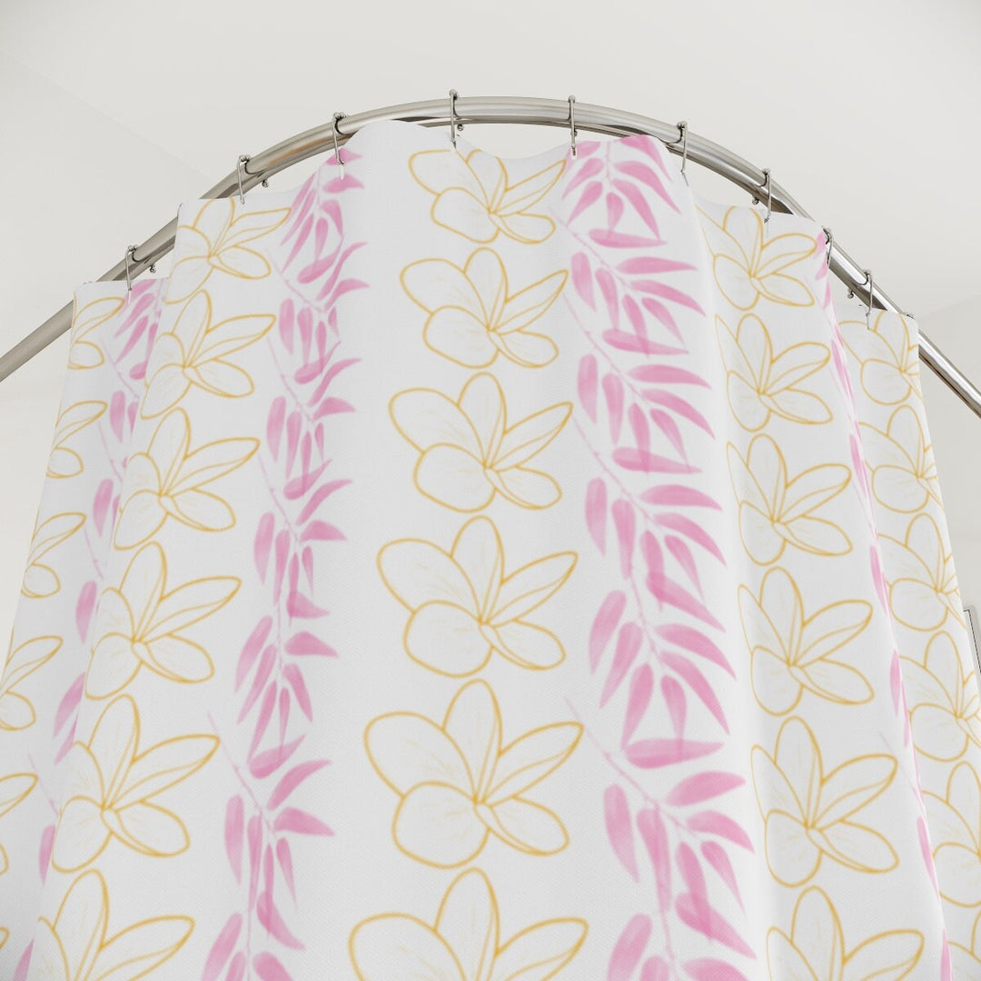Plumeria Flower Lei Shower Curtain | Hawaiian Tropical Floral Waterproof Decor