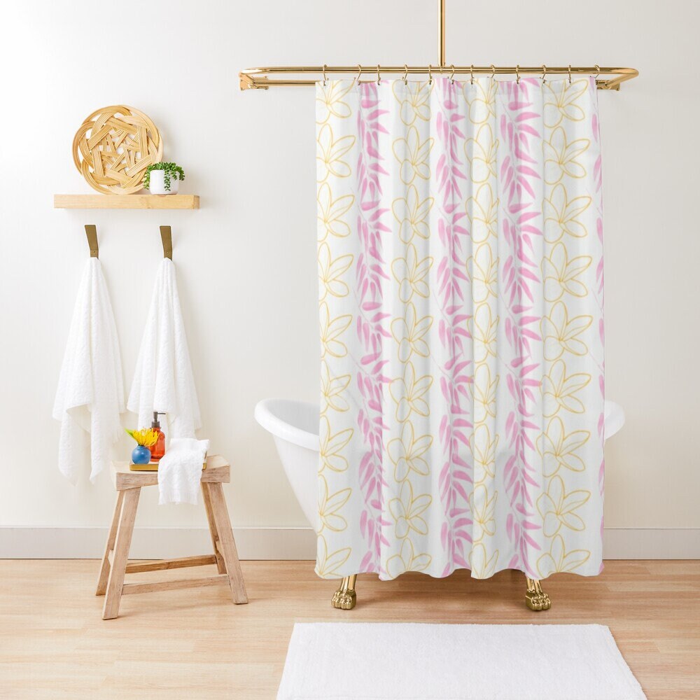 Plumeria Flower Lei Shower Curtain | Hawaiian Tropical Floral Waterproof Decor