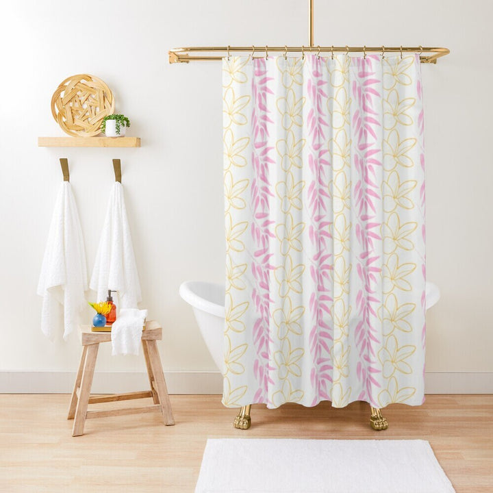Plumeria Flower Lei Shower Curtain | Hawaiian Tropical Floral Waterproof Decor