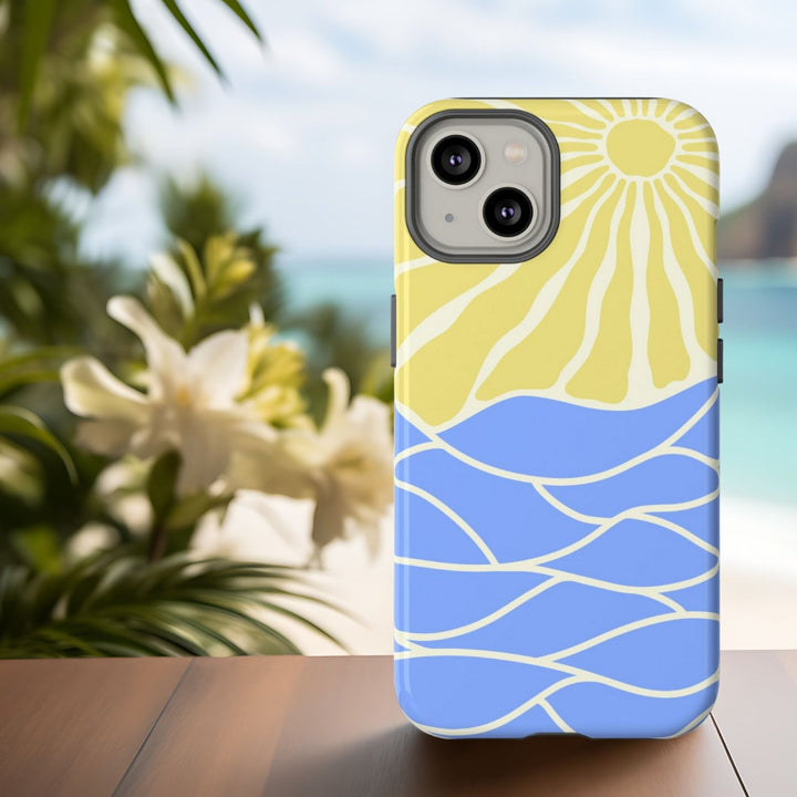 Tough Dual Layer Phone Case | Minimalist Sun & Sea Print for iPhone & Samsung