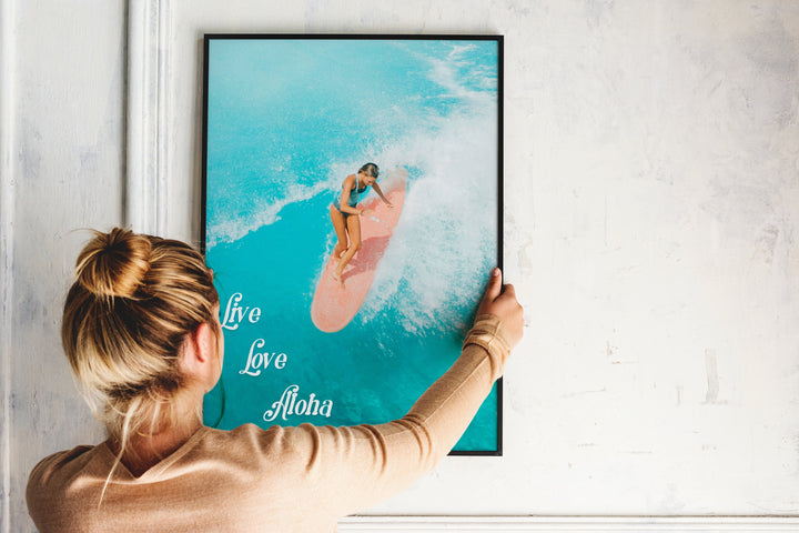 Aerial Surfer Wall Art - Hawaiian Surf Poster | Digital Surf Print Coastal Decor
