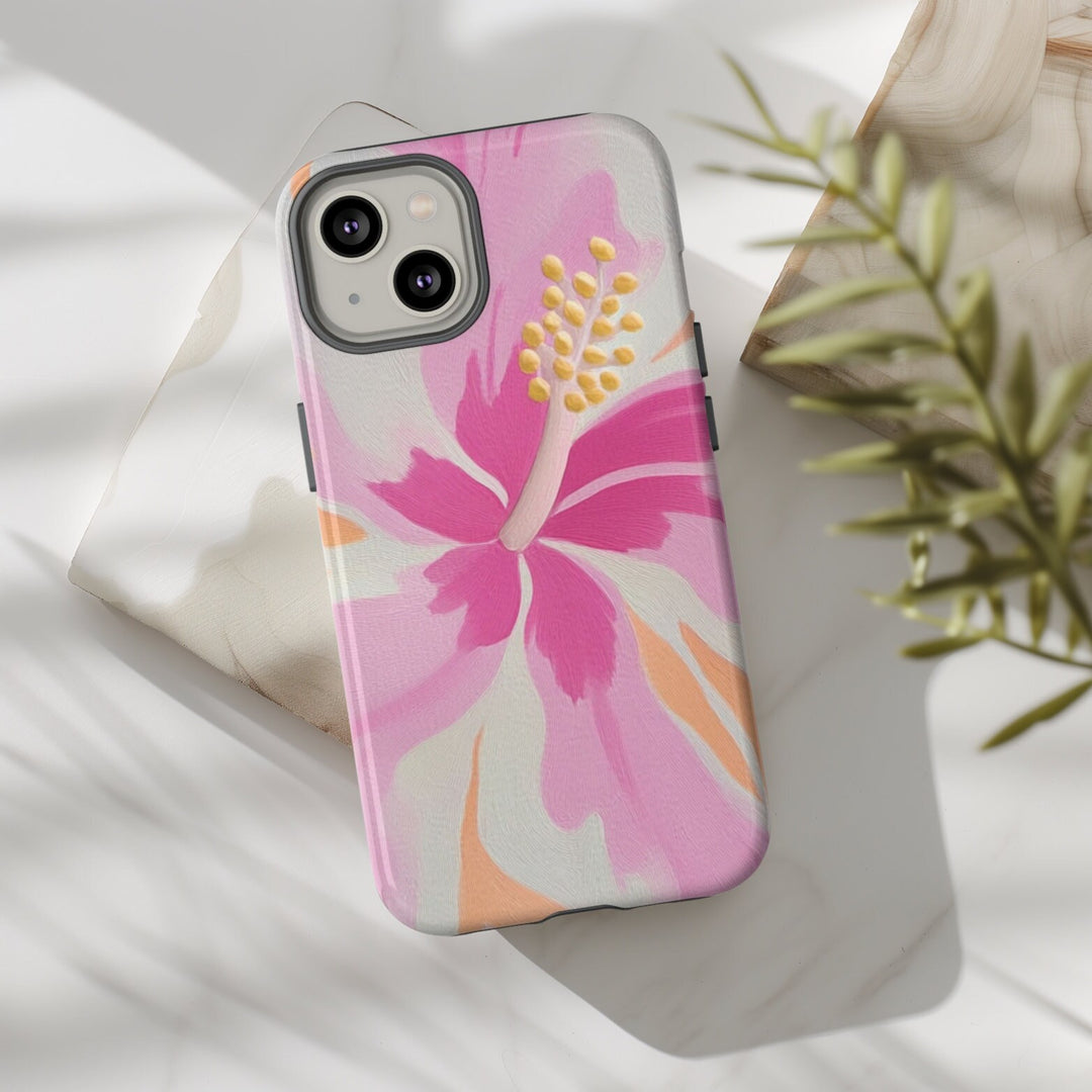 Tough Dual Layer Phone Case | Pink Hibiscus Tropical Print for iPhone & Samsung