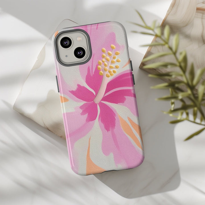 Tough Dual Layer Phone Case | Pink Hibiscus Tropical Print for iPhone & Samsung