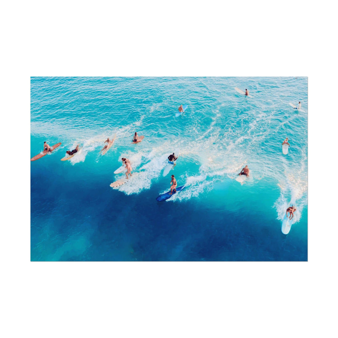 Aerial Surfers Poster – Surfing Wall Art | Coastal Wave Print on Fine Art Paper