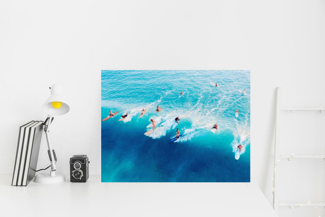 Aerial Surfers Poster – Surfing Wall Art | Coastal Wave Print on Fine Art Paper