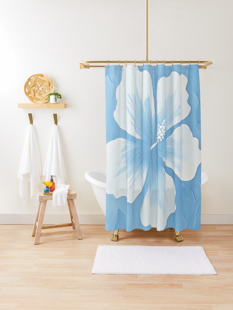 Tropical Hibiscus Shower Curtain - Waterproof Floral Bathroom Curtain, Easy Clean