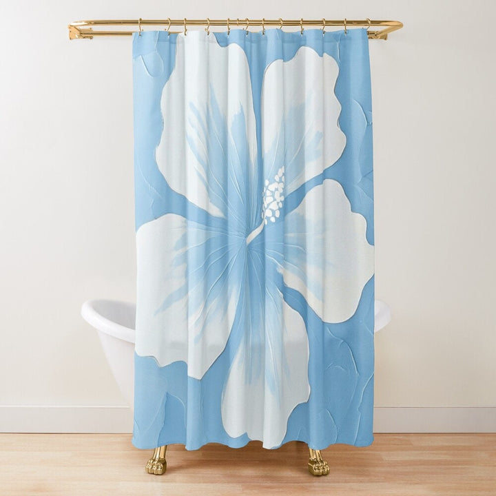 Tropical Hibiscus Shower Curtain - Waterproof Floral Bathroom Curtain, Easy Clean