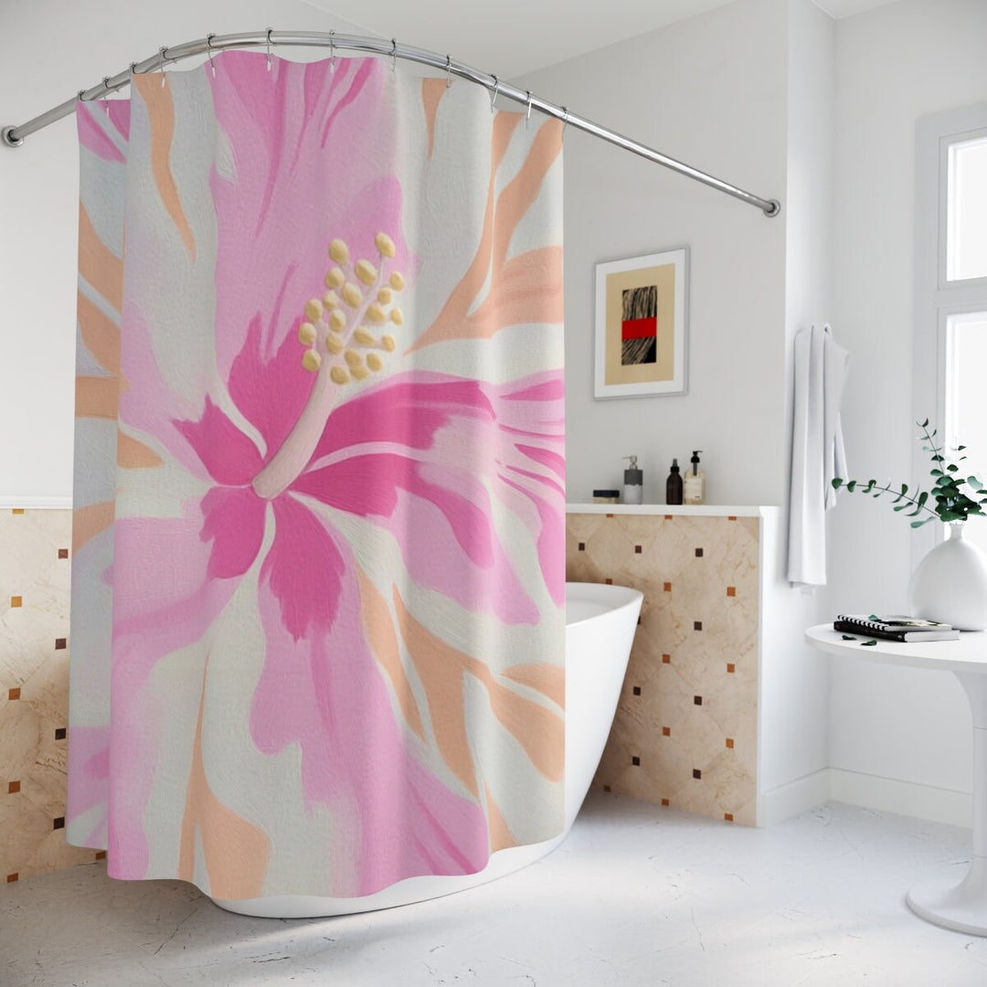 Hawaiian Hibiscus Shower Curtain - Waterproof Floral Bath Curtain | Tropical Bathroom Decor