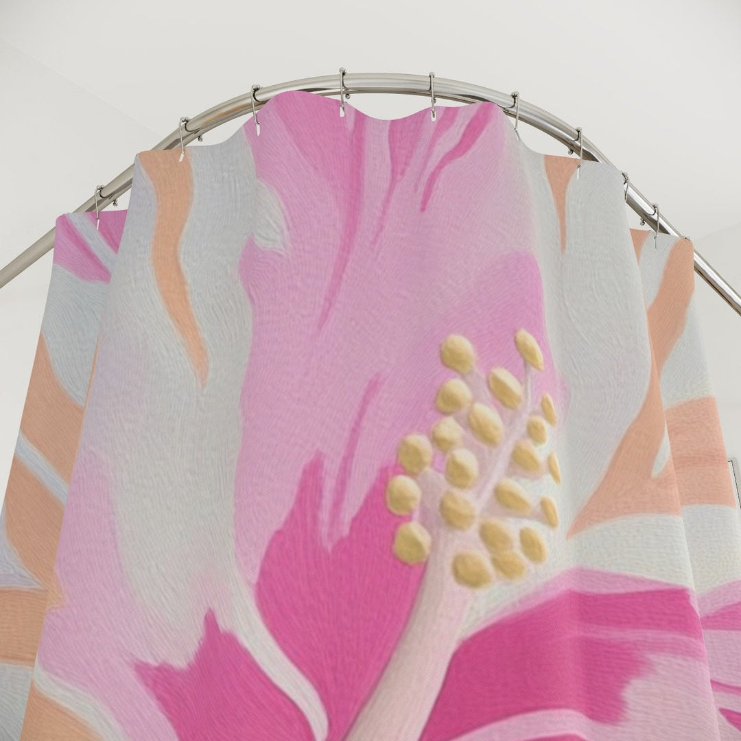 Hawaiian Hibiscus Shower Curtain - Waterproof Floral Bath Curtain | Tropical Bathroom Decor